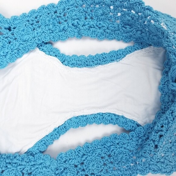 NWT PQ Swim Dreamy Blue Pure Crochet Full Cut Bikini Bottom Medium Boho Knit - Picture 3 of 4